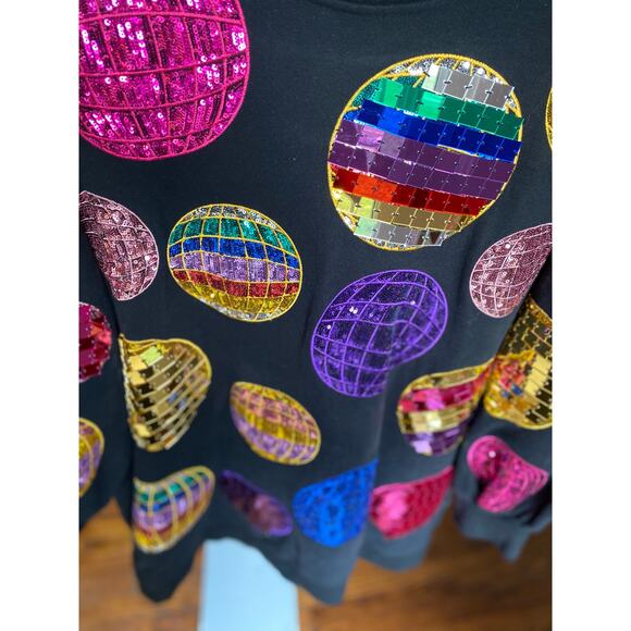 Queen of Sparkles Sweater Dress Sequin Disco Ball 3D Art to Wear Retro Valentine - Picture 4 of 11